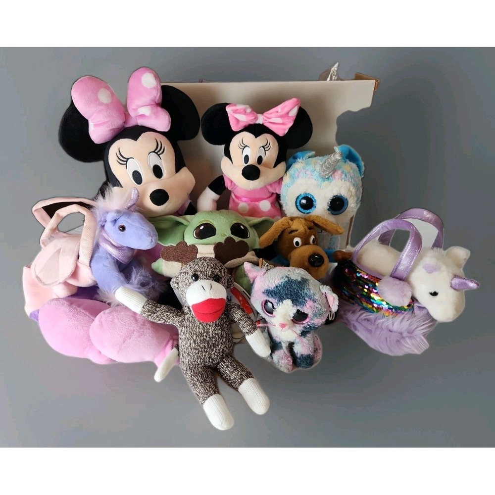 Lot 9 Plush Minnie Mouse, Baby Grogu, Aurora‎ World, Sock Monkey VTG, New & EUC